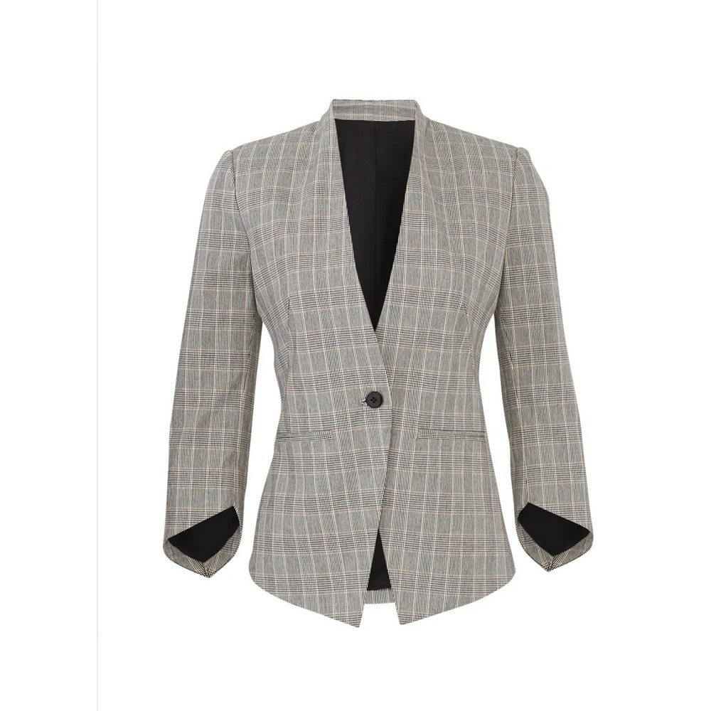 Slate & Willow Grey Plaid Blazer Pointed Hem Faux pockets, fully lined size 2
